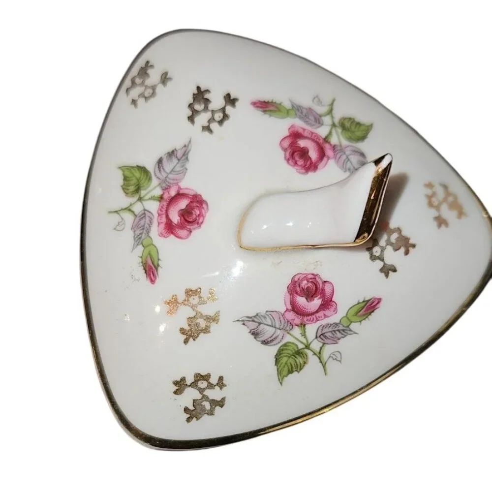 Vtg Trinket Lot Bavarian Trinket Box,‎ Chinese Stamp Ink, Latton Sugar & Creamer